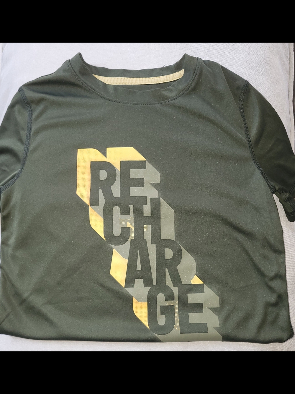 all in motion Olive Green Performance Tee with Cream Trim